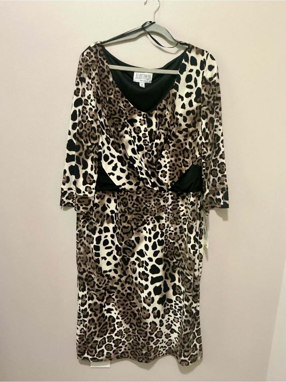 Julian Taylor Leopard Print Faux-Wrap Dress - Brown, Black & Cream